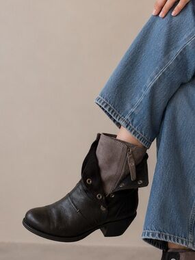 Luxury Rebel Beck Black Leather Over Ankle Moto Boots Size 39